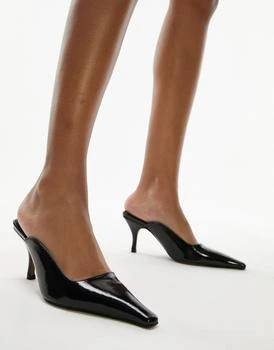 Topshop Etta premium leather pinched toe mid heel court shoe in black