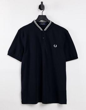 Fred Perry | Fred Perry bomber collar pique polo shirt in black商品图片,