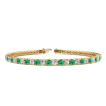 SSELECTS | 4 Carat Emerald And Diamond Tennis Bracelet In 14 Karat Yellow Gold, 6 1/2 Inches,商家Premium Outlets,价格¥17641