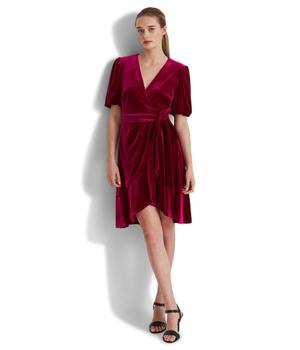 女装拉夫劳伦连衣裙, Ralph Lauren | Belted Velvet Puff-Sleeve Dress商品图片 