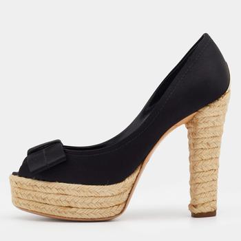 lv高帮鞋, Louis Vuitton | Louis Vuitton Black Suede Bow Detail Espadrille Peep Toe Platform Pumps Size 37商品图片 