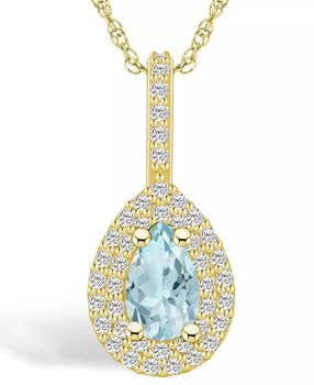 Macy's | Aquamarine (3/4 Ct. T.W.) and Diamond (3/8 Ct. T.W.) Halo Pendant Necklace in 14K Yellow Gold,商家Macy's,价格¥9552