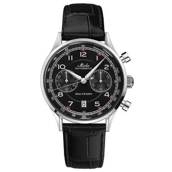 推荐Men's Swiss Automatic Chronograph Multifort Patrimony Black Leather Strap Watch 42mm商品