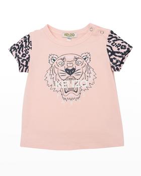 推荐Baby Girl's Tiger Logo T-Shirt with Printed Sleeves商品