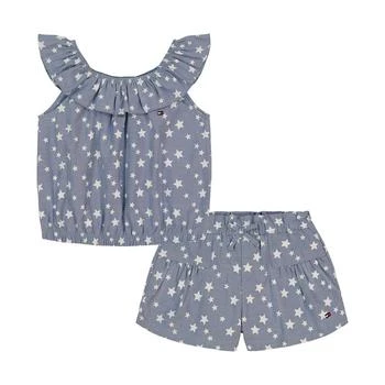 Tommy Hilfiger | Baby Girls Printed Stars Chambray Ruffle Top and Shorts, 2 Piece Set 2.9折