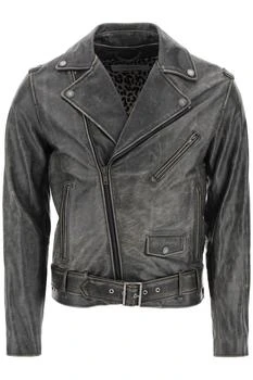 Golden Goose | vintage-effect leather biker jacket,商家Coltorti Boutique,价格¥5144