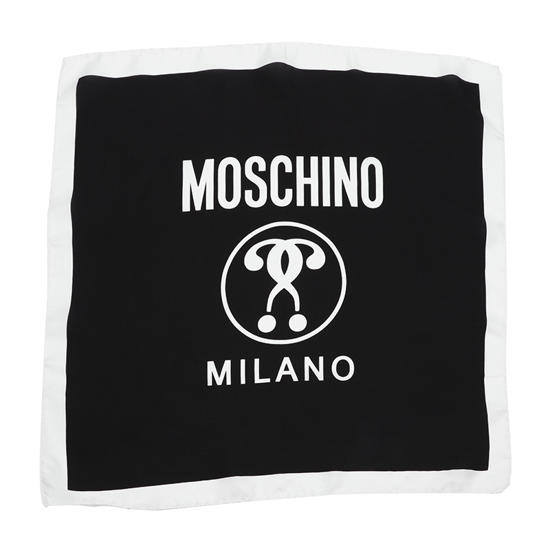 女装莫斯奇诺, Moschino | MOSCHINO/莫斯奇诺 女士 黑白拼色 Double Question Mark图案桑蚕丝方巾丝巾礼物送女友03627M2282 006商品图片 5.8折, 包邮包税