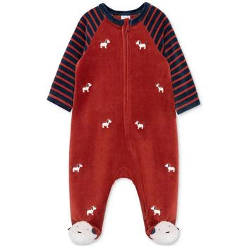 Little Me | Baby Boys Puppy Embroidered Velour Footed Coverall 6折