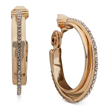 Anne Klein | Gold-Tone Crystal Small Clip-On Hoop Earrings商品图片,
