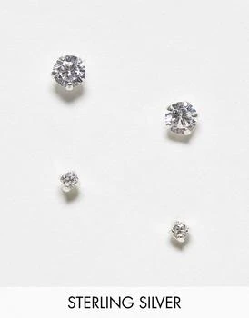 Kingsley Ryan | Kingsley Ryan sterling silver 2 pack of crystal stud earrings in silver,商家ASOS,价格¥98