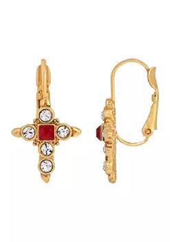 推荐14K Gold-Dipped Crystal Dark Red Cross Earrings商品