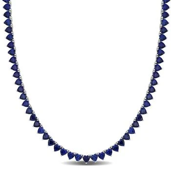 Mimi & Max | Mimi & Max 31 1/5 CT TGW Heart Shape Created Blue Sapphire Tennis Necklace in Sterling Silver,商家Premium Outlets,价格¥868