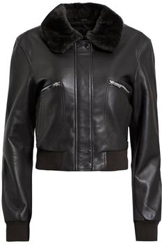 商品Maje | Shearling-trimmed leather bomber jacket,商家THE OUTNET US,价格¥2419图片
