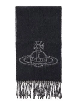 Vivienne Westwood | Black Scarf With Fringed Hem And Orb Embroidery On The Front In Wool Unisex,商家Baltini,价格¥1277