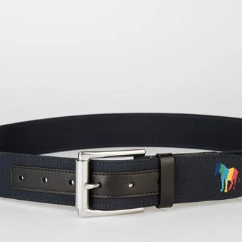 推荐PS Paul Smith Zebra Leather-Trimmed Canvas Belt商品