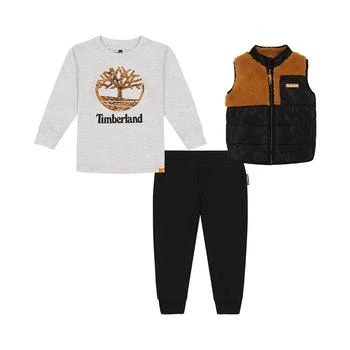 Timberland | Little Boys Berber-Taslan Vest, Logo Heather T-shirt and Fleece Joggers, 3 Piece Set,商家Macy's,价格¥230