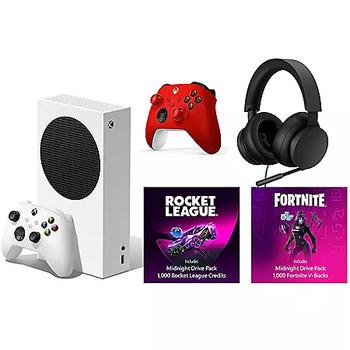 商品Xbox Series S – Fortnite & Rocket League Bundle with Microsoft Xbox Wired Gaming Stereo Headset and Pulse Red Controller图片