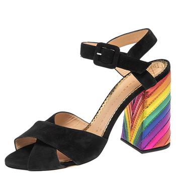 Charlotte Olympia, [二手商品] Charlotte Olympia | Charlotte Olympia Black Suede  Block Heel Ankle Strap Sandals Size 38.5商品图片 7.1折, 满1件减$100, 满减