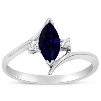 1/2 Carat Marquise Shape Created Sapphire And Diamond Ring In Sterling Silver