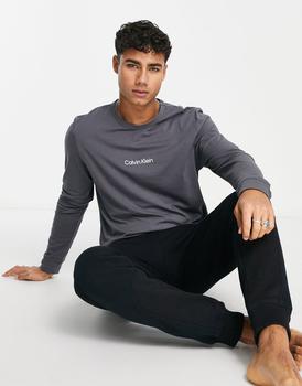 Calvin Klein | Calvin Klein lounge long sleeved t-shirt in dark grey with chest branding商品图片,额外9.5折, 额外九五折