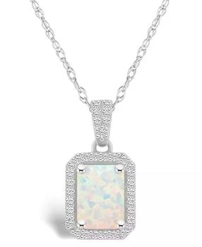 Macy's | Lab Grown Opal (3/4 ct. t.w.) and Lab Grown Sapphire (1/5 ct. t.w.) Halo Pendant Necklace in 10K White Gold,商家Macy's,价格¥2250