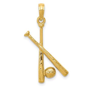 推荐Baseball Bat and Ball Pendant in 14k Yellow Gold商品