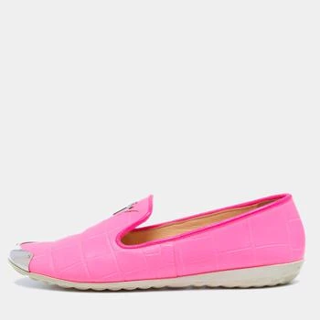 推荐Giuseppe Zanotti Pink Croc Embossed Leather Smoking Slippers Size 41商品