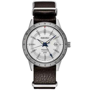 Seiko | Men's Automatic Presage GMT Brown Leather Strap Watch 41mm 