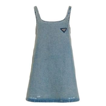 Prada | PRADA 女士蓝色铁牌牛仔吊带连衣裙 GFA122-1ZAB-F0008商品图片,满$100享9.5折, 满折