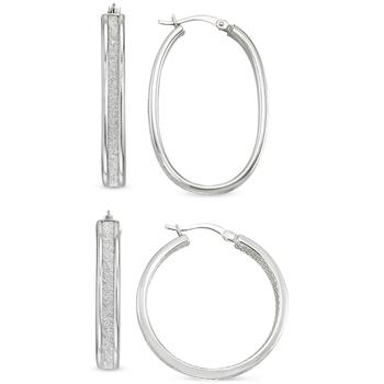 商品2-Pc. Set Glitter Oval & Round Hoop Earrings in Sterling Silver图片
