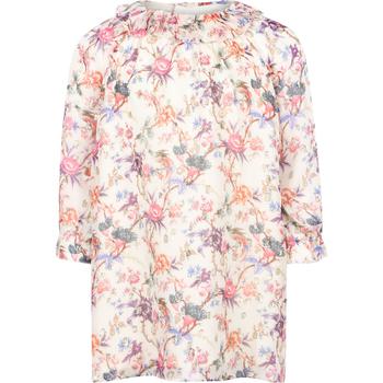 推荐Vintage floral print silk dress with ruffled detailing in nude商品