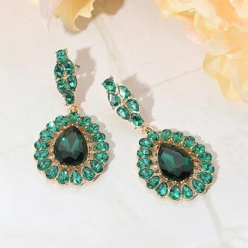 FASHNZFAB | Teardrop Stone Accent Dangle Evening Earrings - Emerald, Gold,商家Premium Outlets,价格¥156