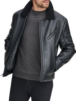 商品Faux Fur-Trim Spread Collar Faux Leather Jacket图片