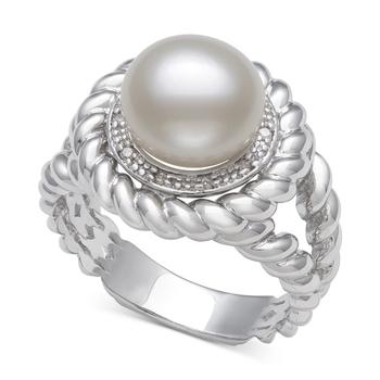 商品Cultured Freshwater Pearl (9mm) & Diamond (1/20 ct. t.w.) Ring in Sterling Silver图片