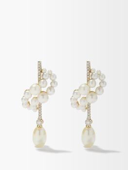 MATEO, MATEO | Curve diamond, pearl & 14kt gold earrings商品图片 