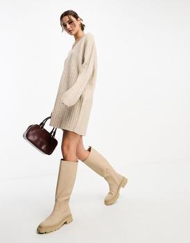 商品ASOS | ASOS DESIGN knitted jumper mini dress with v neck in oatmeal,商家ASOS,价格¥314图片