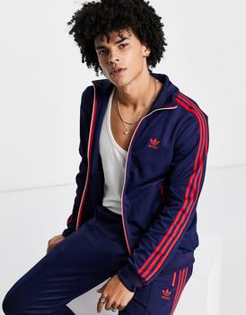 推荐adidas Originals three stripe beckenbauer track jacket in navy商品
