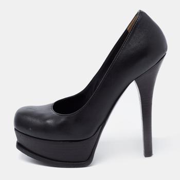 [二手商品] Fendi | Fendi Black Leather Fendista Platform Pumps Size 36.5商品图片,
