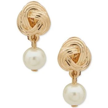 Anne Klein | Gold-Tone Textured Knot & Imitation Pearl Clip-On Drop Earrings,商家Macy's,价格¥141