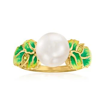 Ross-Simons | Ross-Simons 9-9.5mm Cultured Pearl and Multicolored Enamel Leaf Ring With Peridot Accents,商家Premium Outlets,价格¥1386