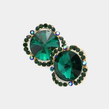 FASHNZFAB | Round Crystal Stone Accented Evening Earrings - Emerald,商家Premium Outlets,价格¥138