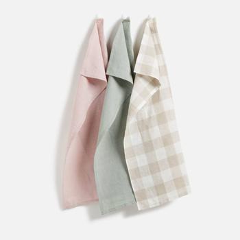 商品ïn home Linen Tea Towel - Sage, Pink, Natural - Set of 3图片