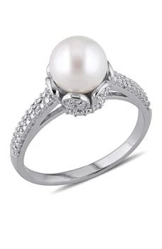 DELMAR | Sterling Silver 8-8.5mm Cultured Freshwater Pearl & Diamond Ring - 0.05ct.,商家Nordstrom Rack,价格¥895