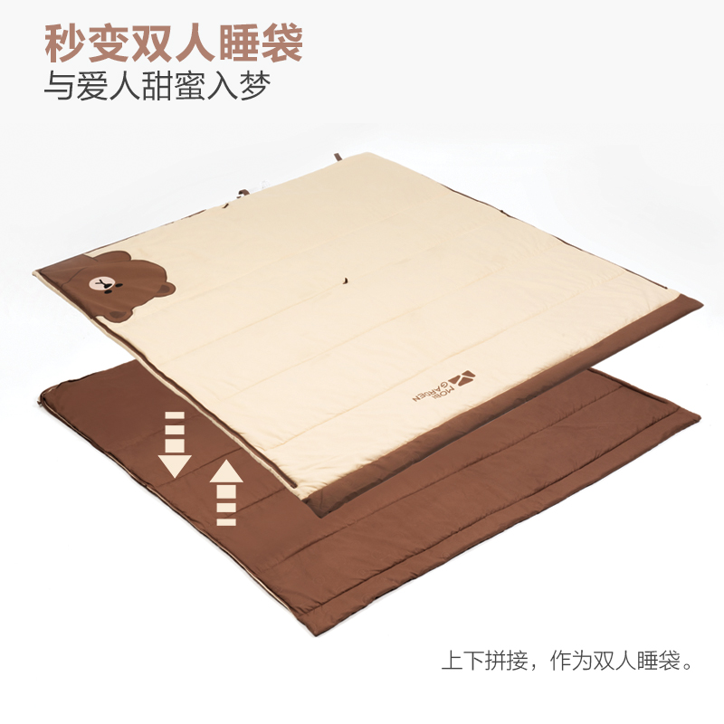 MobiGarden | Line Friends联名 活力布朗熊 便携式磨毛加厚睡袋商品图片,5.2折, 包邮包税