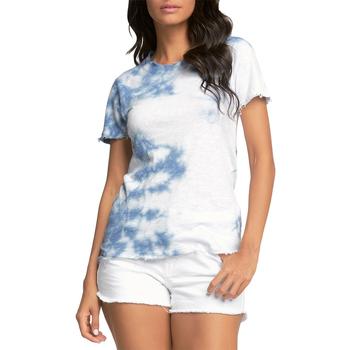 推荐Elan Women's Distressed Tie Dye Print Short Sleeve Crew Neck T-Shirt商品