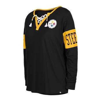 推荐New Era Steelers Lace-Up Notch Neck Long Sleeve T-Shirt - Women's商品