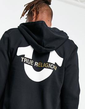 推荐True Religion zip through hoodie in black商品