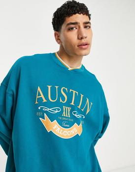 推荐Topman oversized sweatshirt with Austin print in green商品