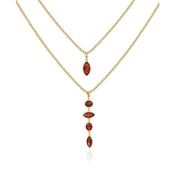 推荐Gold-Tone Red Glass Stone Layered Necklace Set, 18", 30" + 2" Extender商品