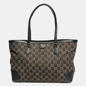 [二手商品] Gucci | Gucci Black GG Coated Canvas Leather Medium Ophidia Tote Bag商品图片,6.7折